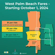 Map of West Palm Beach's Circuit service's fares